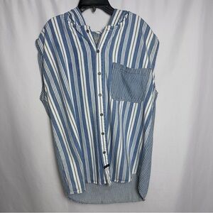 Arizona Jean Co. Men’s Vintage Sleeveless Hooded Button-Up Shirt Striped size L